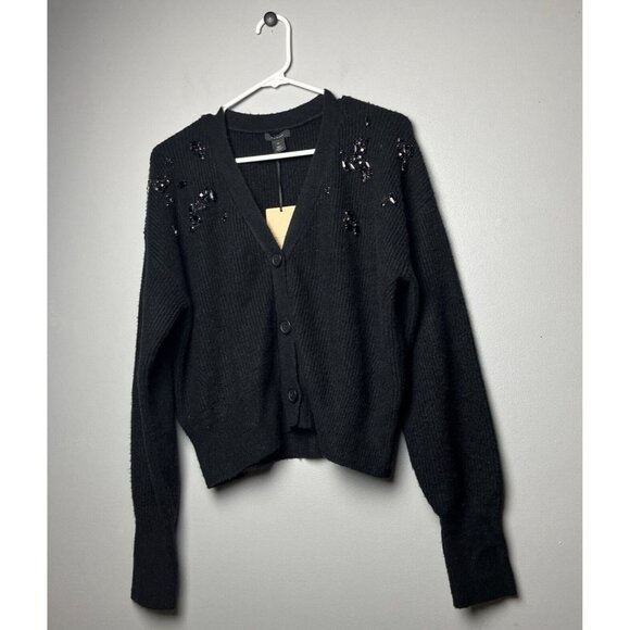 Halogen Women's Embellished Cropped Cardigan Sweater Black Size Medium - Picture 5 of 10